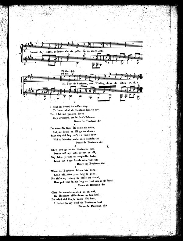 Hogfiddle: "De Boatman Dance" - sheet music, pix, etc.