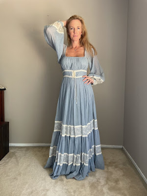 Woman wearing a vintage Gunne Sax dress