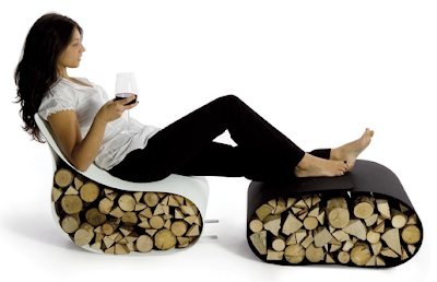 creative firewood storage - combining with chair and ottoman / footstool