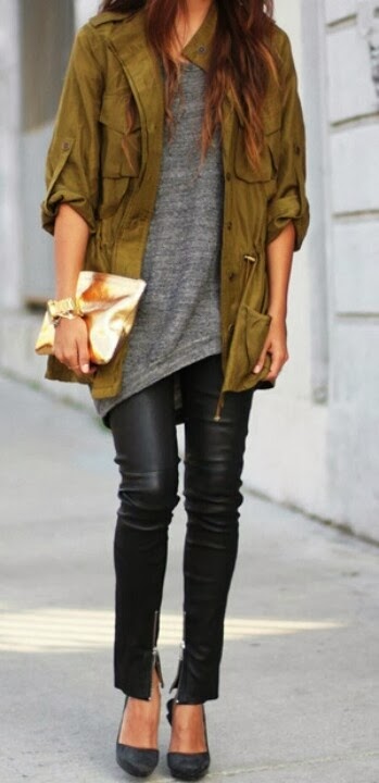 Military Jacket, Black And Gray Top 