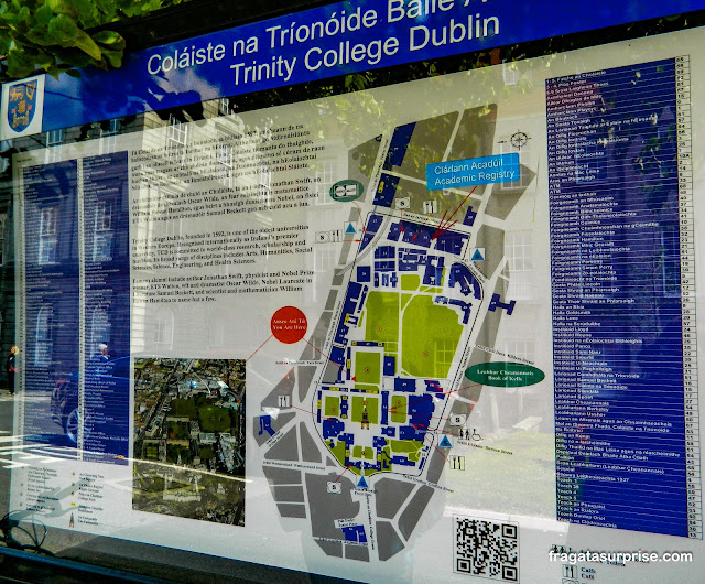 Mapa do Campus do Trinity College, no Centro de Dublin
