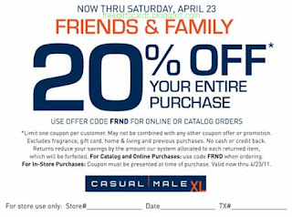 Free Printable Casual Male XL Coupons