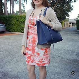 awayfromblue instagram orange sheath dress, navy rebecca Minkoff MAB Tote bag, blazer for work