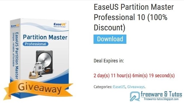 Offre promotionnelle : EaseUS Partition Master Professional Edition 10 gratuit ! 