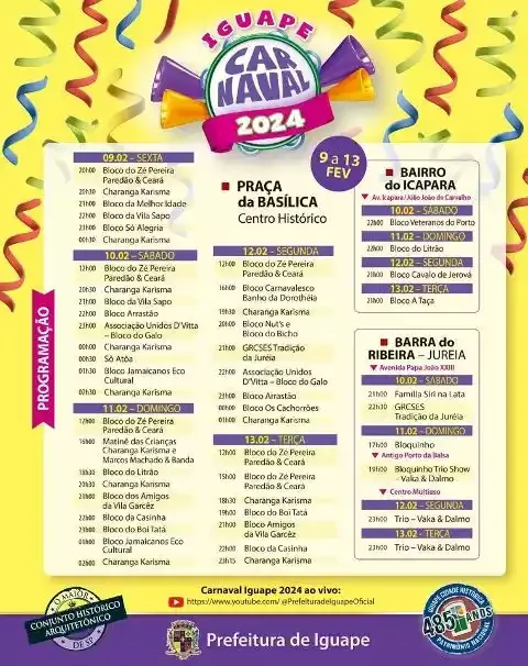 Programação de Carnaval 2024 em Iguape