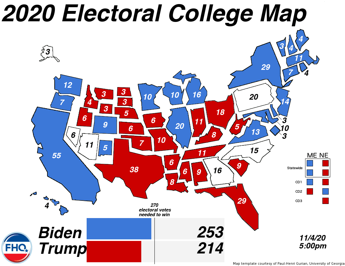 Frontloading HQ: The Electoral College Map (11/4/20) -- Afternoon Update