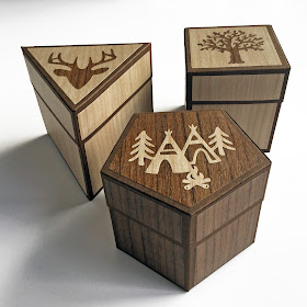 Rustic wood effect gift boxes made with Silhouette Wood Effect Vinyl. Designer Janet Packer (Crafting Quine) for Silhouette UK. Polygon boxes by Lori Whitlock.