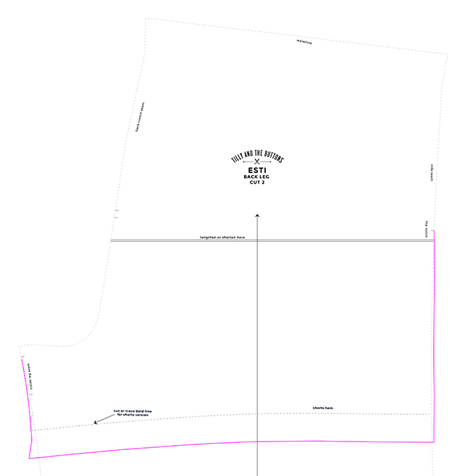 Diagram showing how to lengthen Esti shorts