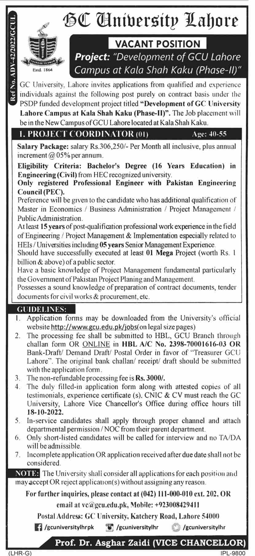 Latest Government College University Education Posts Lahore 2022