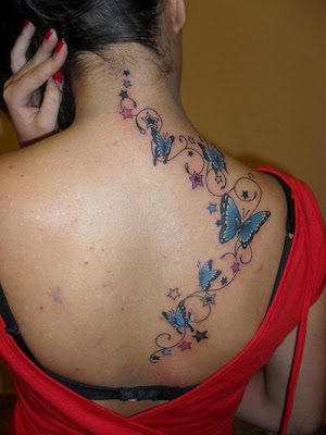 Blue Butterflies With Stars Tattoo