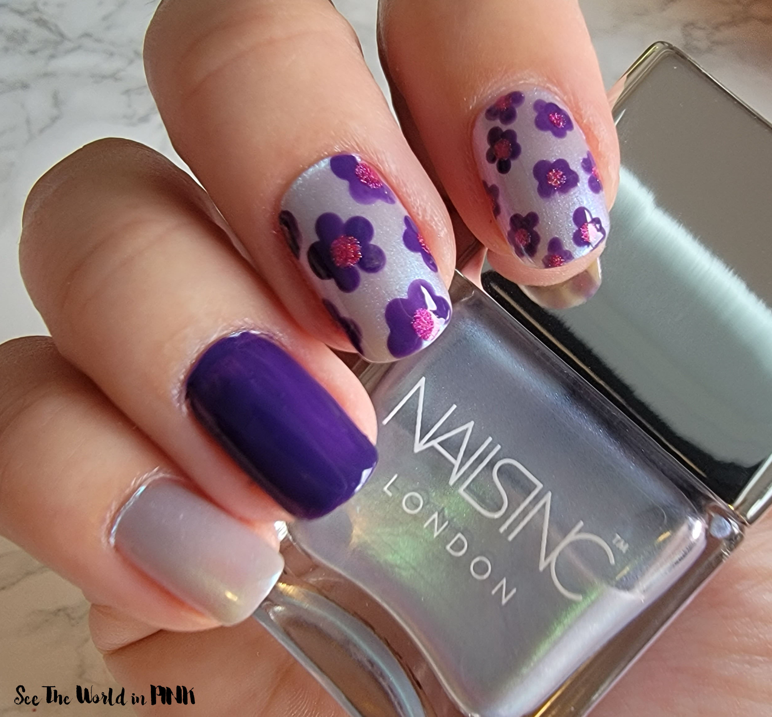 Manicure Monday - Shimmery Purple Flowers