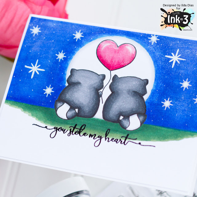 Raccoon Hugs Valentine's Day Card using Mirror Stamping for Ink On 3 by ilovedoingallthingscrafty.com