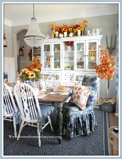Farmhouse Cottage Style Fall Dining Room-Blue & White-From My Front Porch To Yours