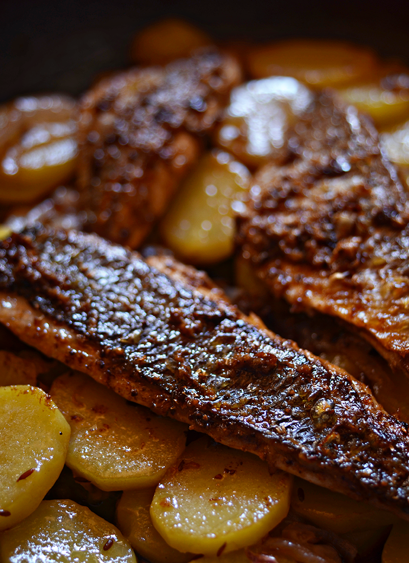 Masala Fish on a bed of Potatoes