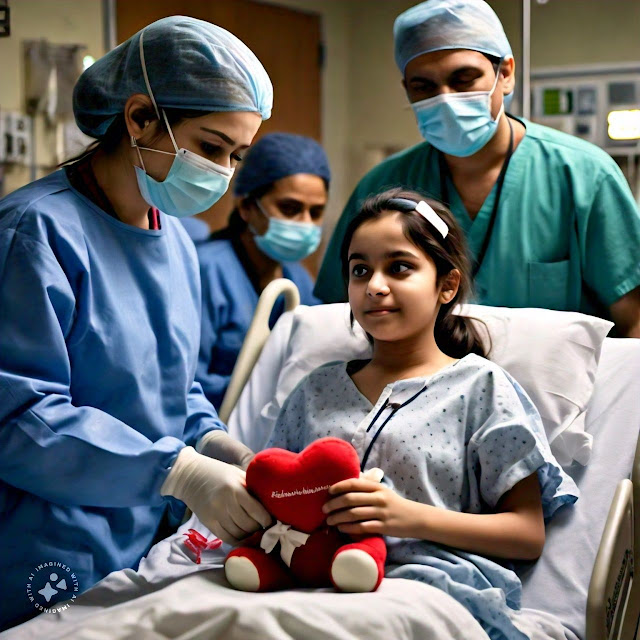 Image representing a heart transplant surgery, symbolizing the selfless act of an Indian donor giving a new lease of life to a Pakistani girl, promoting love, kindness, and unity beyond borders.