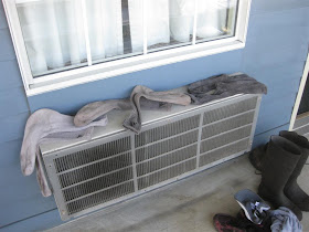 drying socks at hotel, ac unit