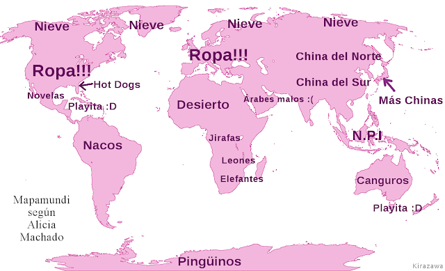 mapa mundi alicia machado. Mapa mundial según Alicia