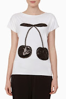 Tricou alb din bumbac cu imprimeu cirese negre model DonaKyrosBP1014 (Ama Fashion)