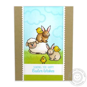 Sunny Studio Stamps: Easter Wishes Sheep, Bunny & Chick Card by Mendi Yoshikawa