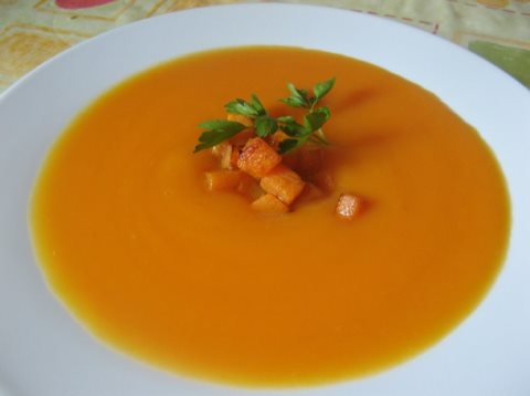 CREMA DE CALABAZAS CON GAMBAS