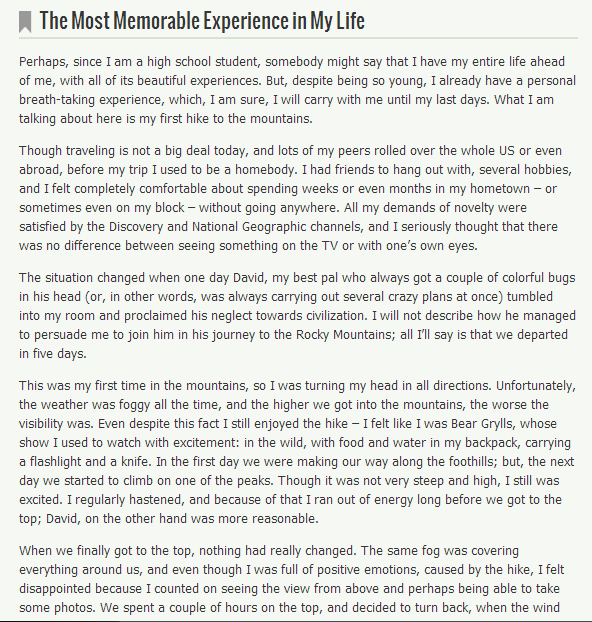 memorable experience essay
