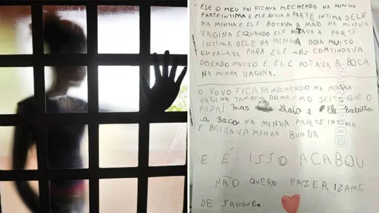 crianca 9 anos escreve carta estupros pai avo