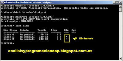 comando list disk de DiskPart