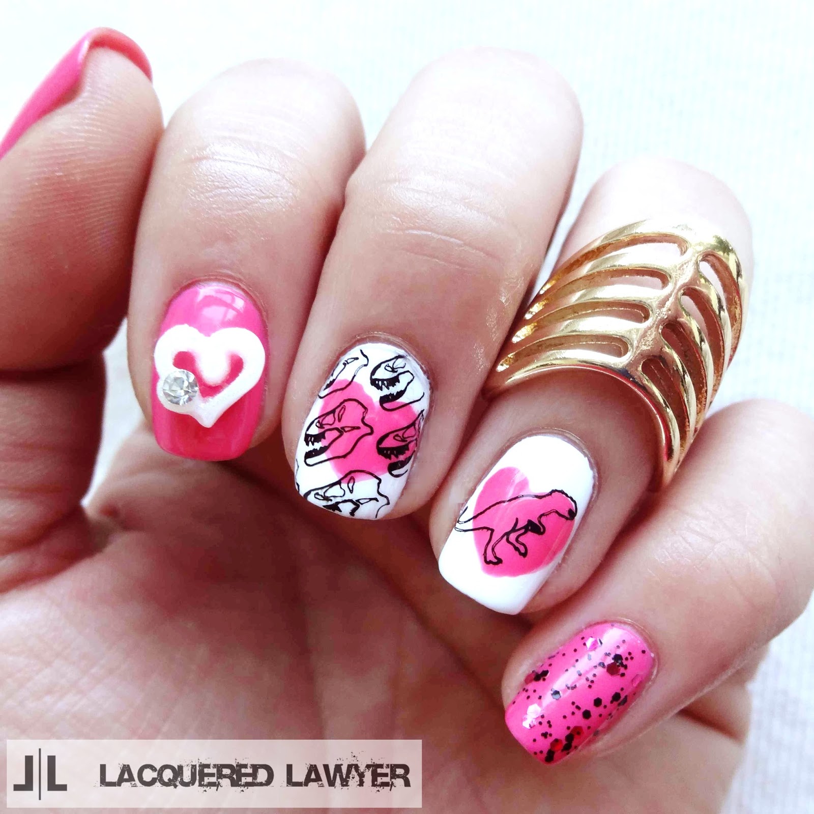 Loveasaurus Rex Dinosaur Nail Art