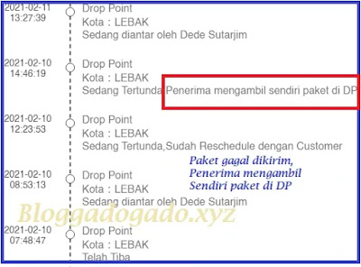 arti Paket gagal dikirim penerima mengambil sendiri paket di DP adalah paket/barang memang gagal dikirim hari ini dan seharunya sudah ada konfirmasi antara kurir dan penerima