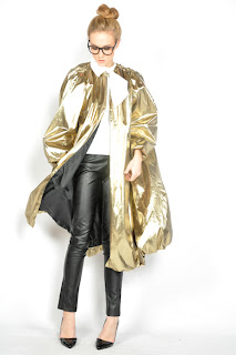 Vintage 1980's gold lame bubble coat with black lining