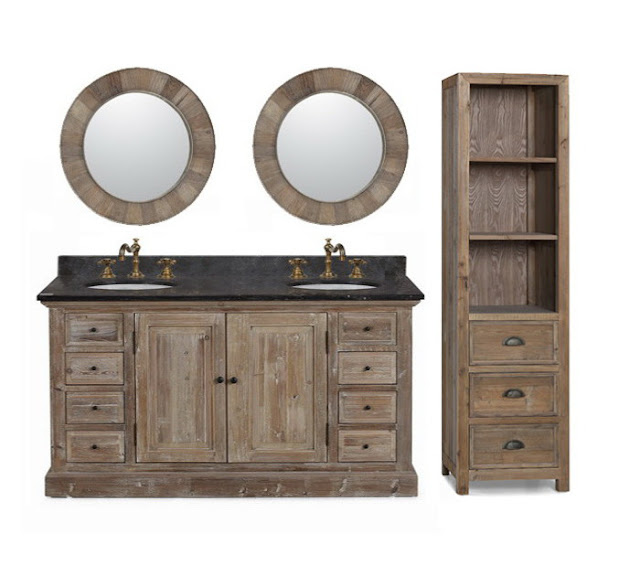 60 inch Rustic Double Sink Bathroom Vanity Marble Top