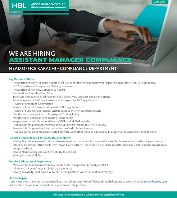 HBL Asset Management Ltd Latest Jobs in Karachi Assistant Manager Compliance 2024
