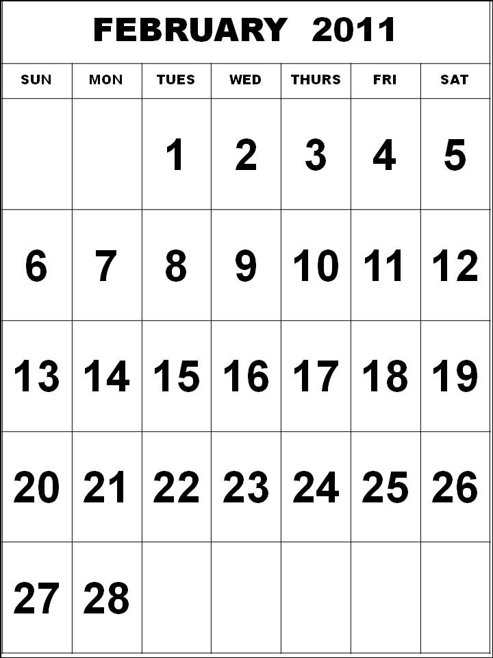 2011 calendar for february