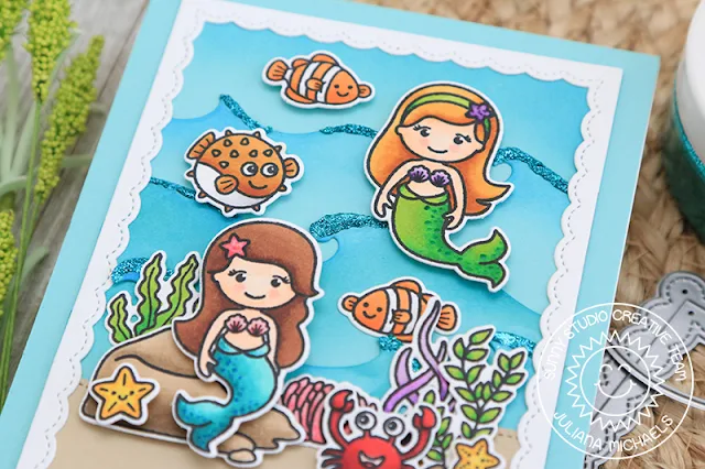 Sunny Studio Stamps: Magical Mermaids, Best Fishes, Catch A Wave Dies & Fancy Frames Summer Themed Card by Juliana Michaels