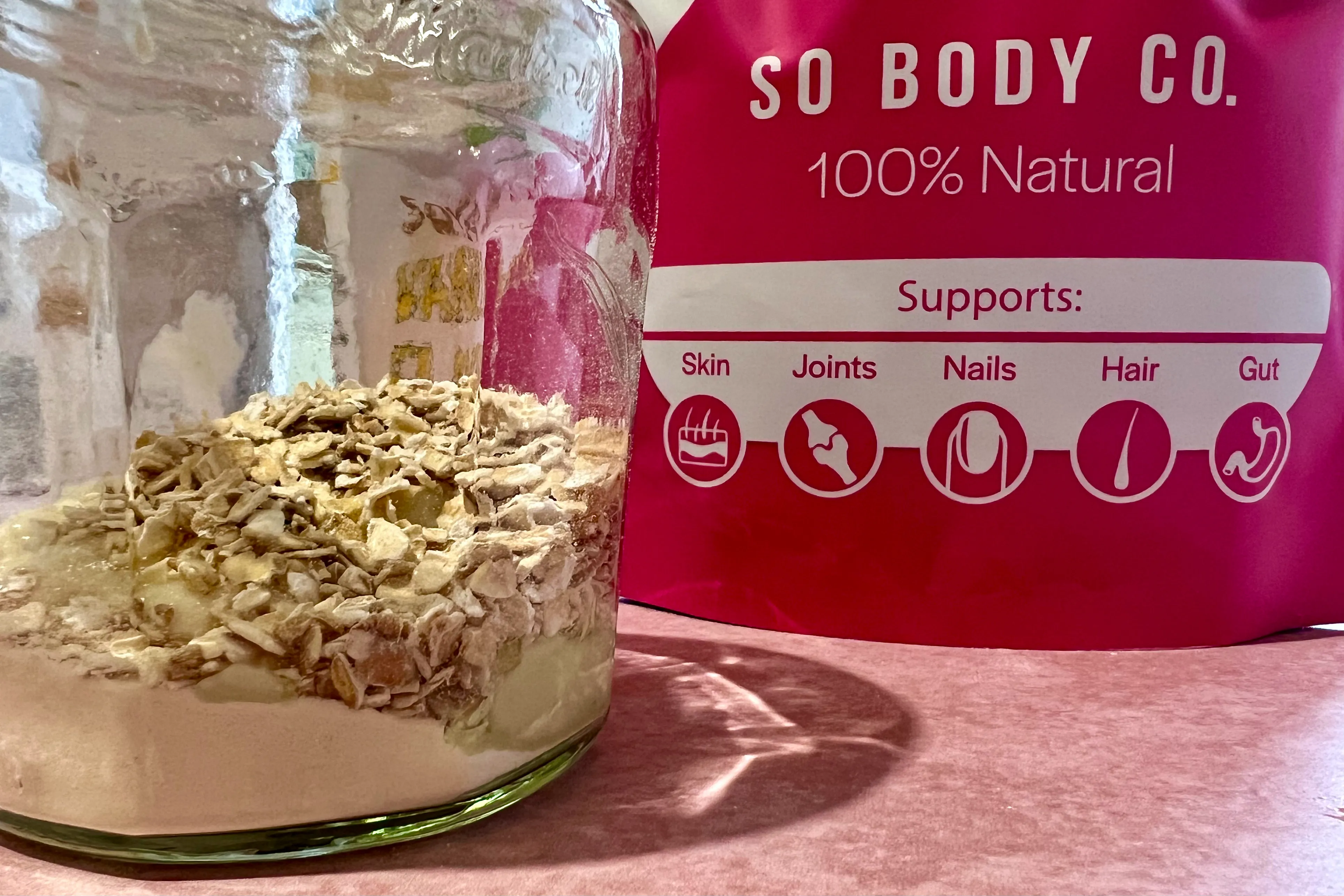 Overnight oats with yoghurt and collagen powder for so body co