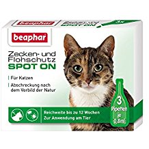 Zecken- & Flohschutz Spot On für Katzen | Schutz vor Zecken und Flöhe | Mit Margosa-Extrakt | Anti Zecken & Anti Flöhe | 3 x 0,8 ml Pipetten