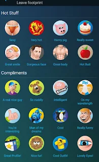 Planet Romeo screen shot showing footprints, icons users can leave if they like you with things like "Hot Stuff" and "Cute face"
