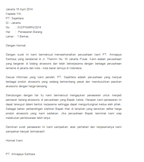 Contoh Surat Penawaran  Wisata Dan Info Sumbar