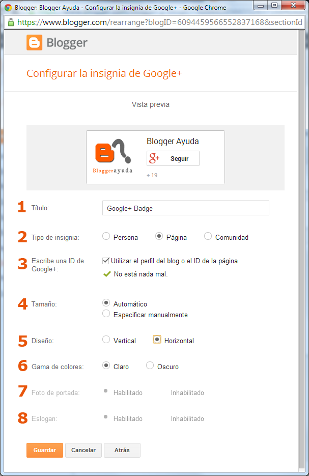 Configuración de la insignia de Google+