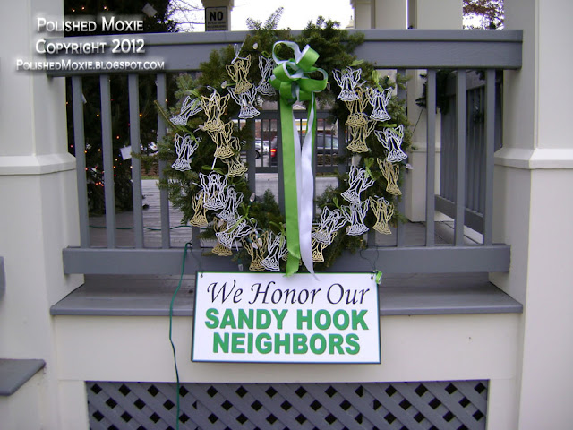 Image of wreath with 26 angels for Sandy Hook neighbors.