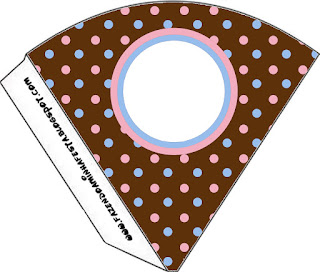 Pink and Light Blue Polka Dots in Chocolate Free Printable Cones.