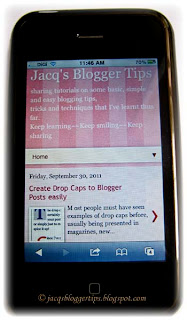 My iPhone 3GS, displaying the mobile template version for my blogspot blog