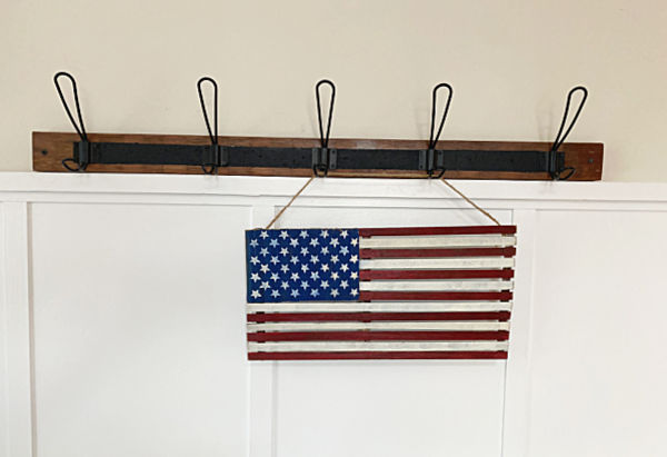 American flag hanging from hooks