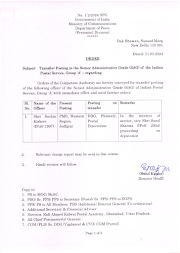 Transfer/ Posting in the Senior Administrative Grade of the Indian Postal Service, Group ‘A’  - Directorate order dtd 11.03.2024
