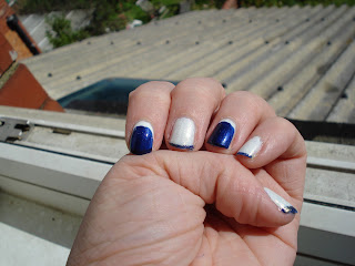 Blue and white Ruffian and Funky French my little pony mani notd