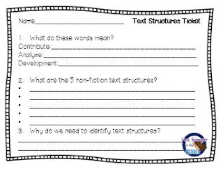 Entrance/Exit tickets for a test prep non-fiction text structures lesson!