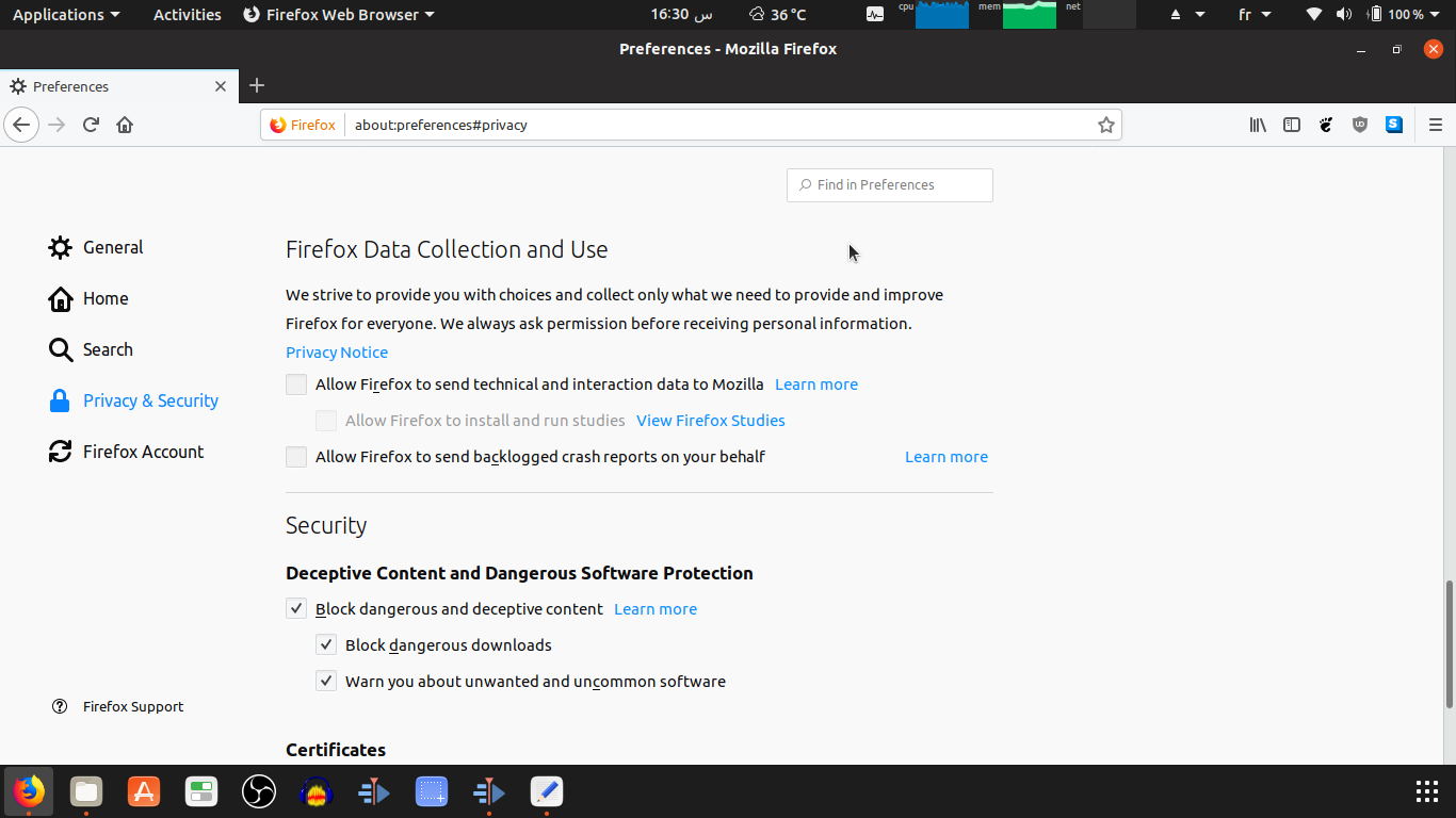 Disable Firefox data collection