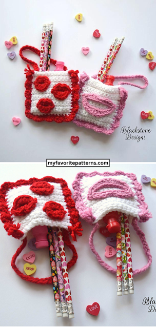Free Crochet Valentine Kisses Treat Bags Pattern