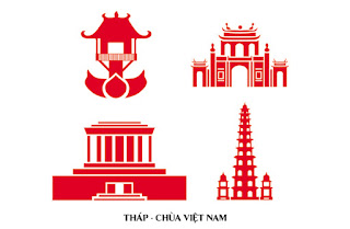 Vector Lăng Hồ chủ tịch, chùa Một cột, tháp, cổng đền chùa