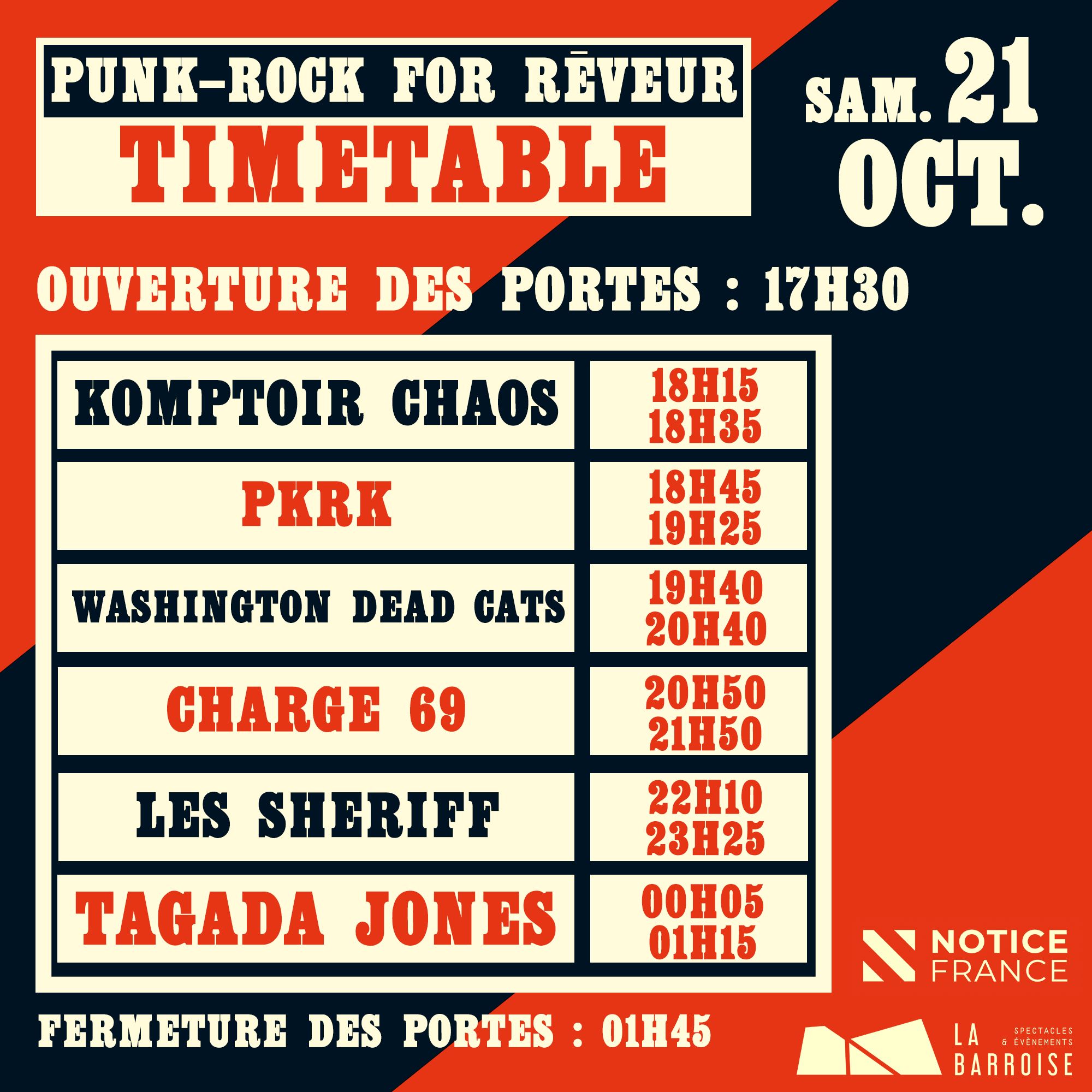 ordre de passage festival Punk Rock For Rêveur 2023